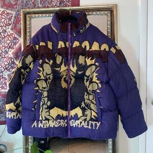 Valbasas “Winner’s Mentality’ Men’s Purple Tapestry Puffer Jacket XL